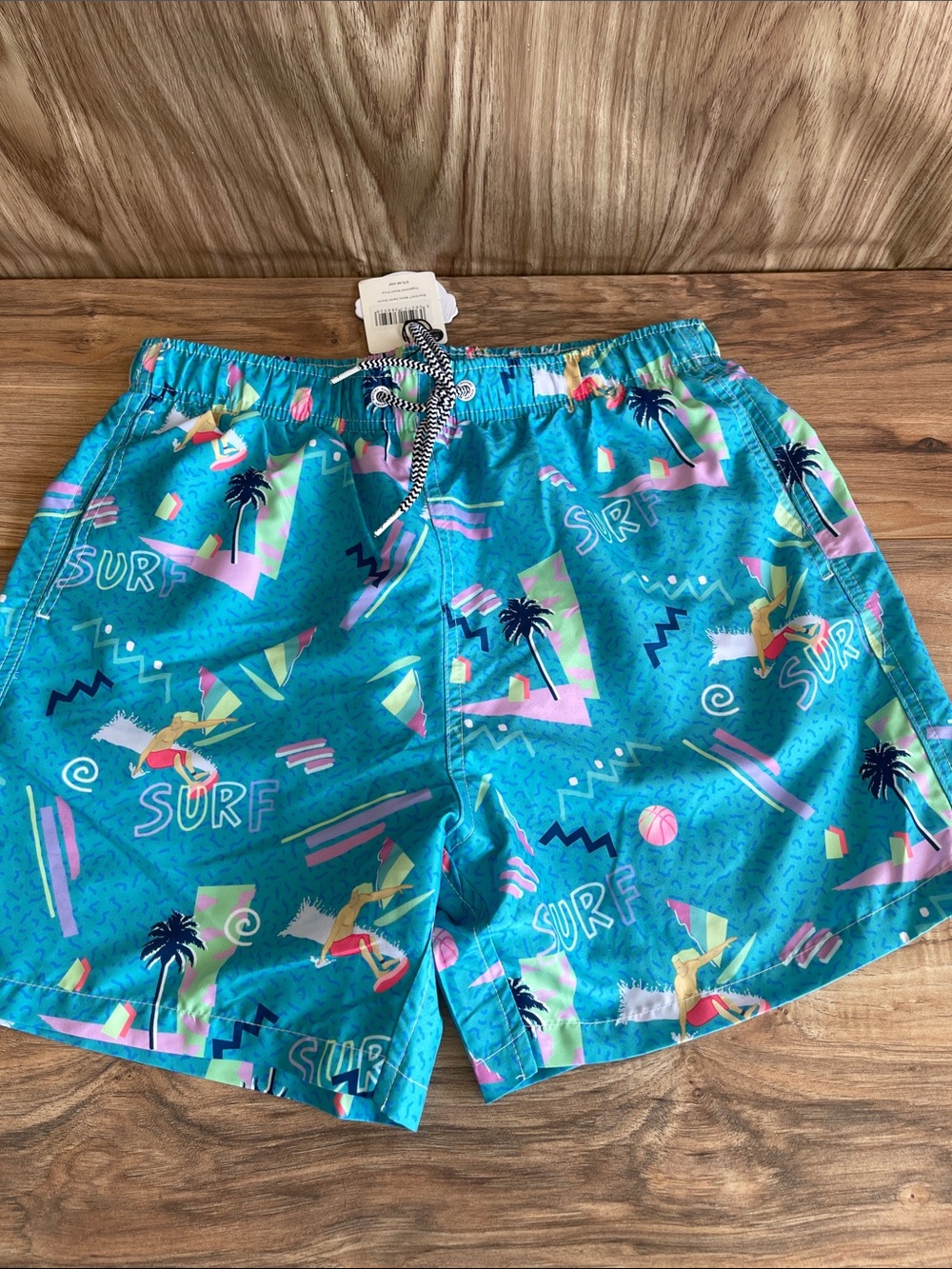 NWT BOARDIES Apparel Turquoise Surf Print Swim Shorts size S